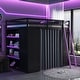 preview thumbnail 1 of 64, Wood Full Size Loft Bed with Blackout Curtains and RGB Lights, Gaming Loft Bed with Desk & Shelves Purple+Black - Full
