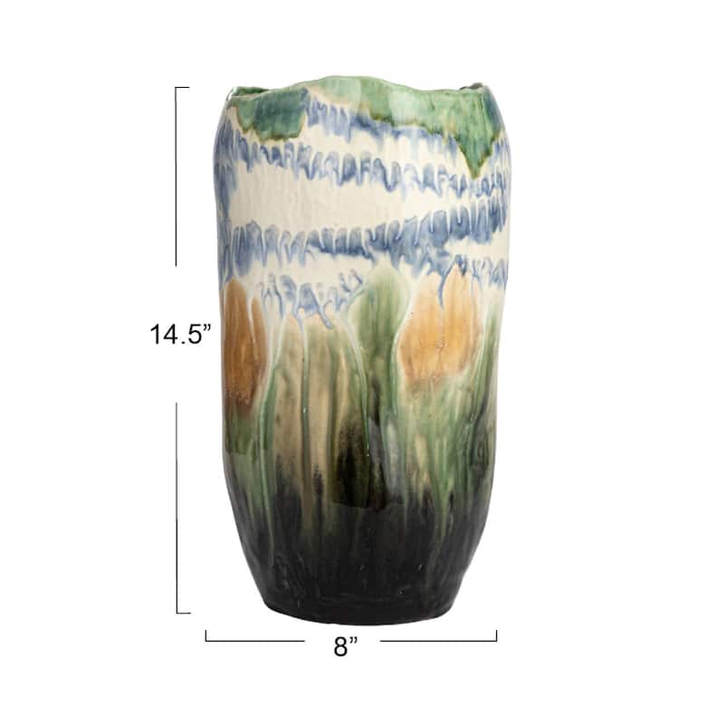 Decorative Stoneware Vase with Reactive Glaze