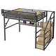 preview thumbnail 58 of 56, High Loft Bed Metal Bed Frame with Stairs Built-in Shelves and Wardrobe, Side Grid Rack, Light, Charging Station and Desk