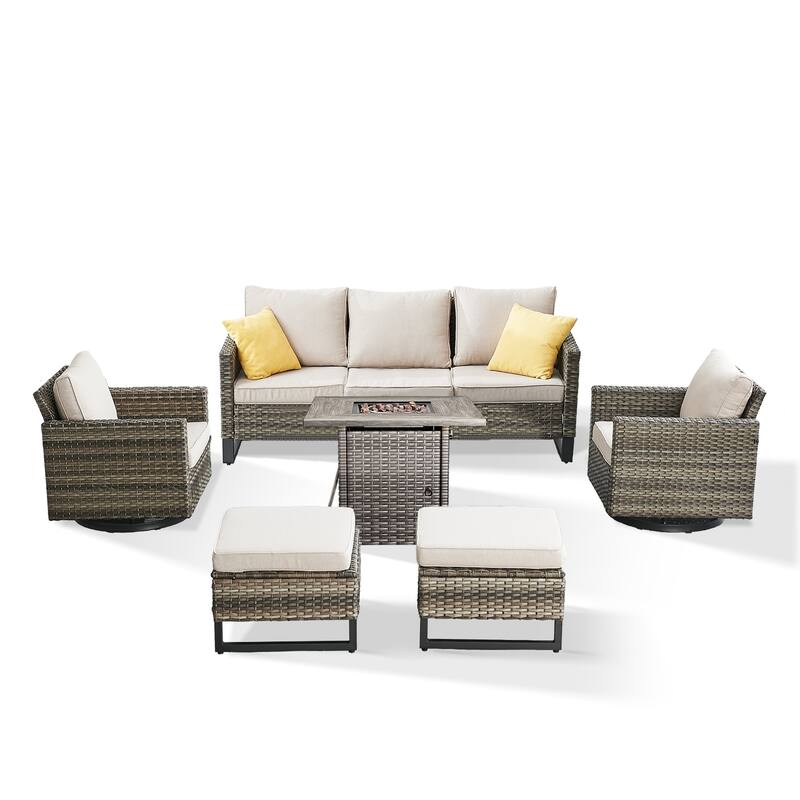 Outdoor Pocassy Sofa Chairs Set with Fire Table