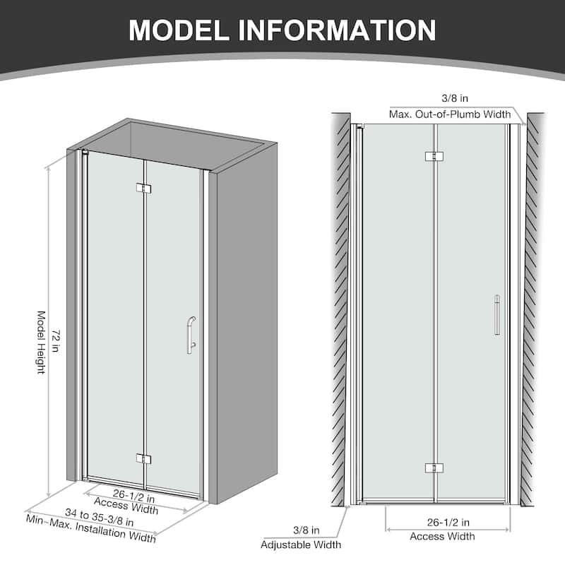 Bifold Semi-Frameless Shower Door with Clear Glass