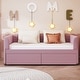 preview thumbnail 12 of 31, Twin Size Upholstered Daybed with Stripe Headboard and 2 Storage Drawers, Velvet Daybed Sofa Bed for Teens Bedroom Pink