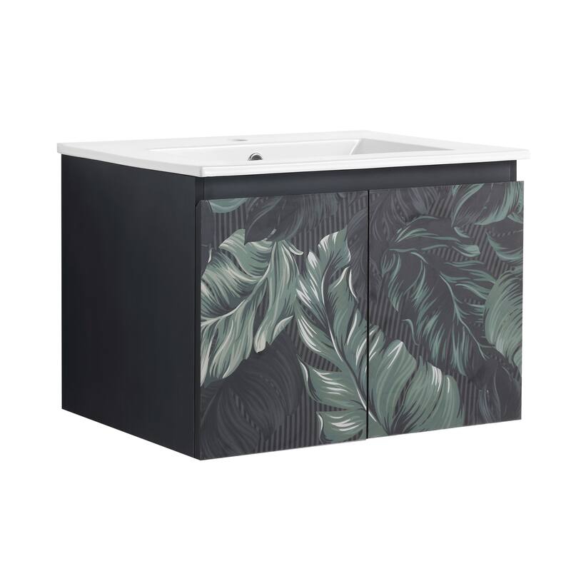 24" Floating Wall-Mounted Bathroom Vanity with Soft-Close Doors, Ceramic Sink, Eco-Friendly Plywood Base