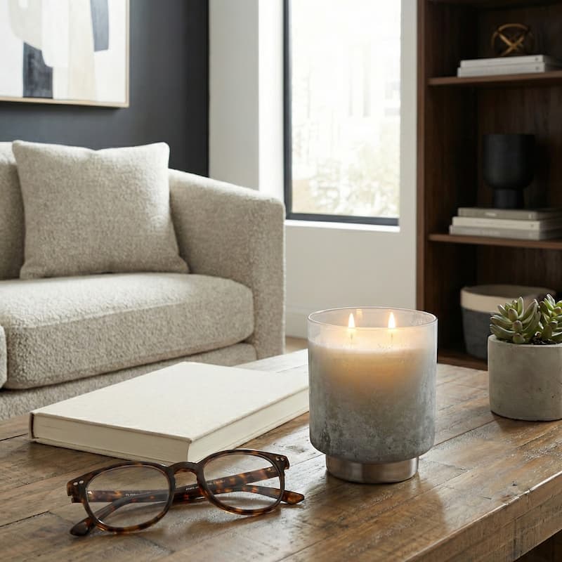 Modern Round Glass Candle on Base - 5" - 5.0"