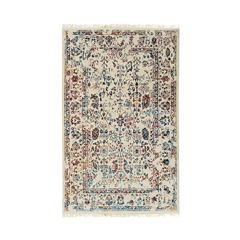 Ivory/Multi Hand Crafted Wool & Viscose Rug, 5' x 8', Plush Stylish Accent - L