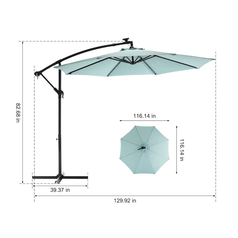 10ft Solar LED Offset Hanging Market Patio Umbrella