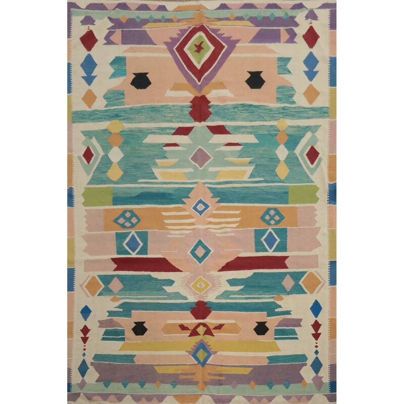 Hand Woven Oriental 100% Wool Carpet Southwestern Tribal Multi-Colored Kilim Area Rug - 11' 6'' X 8' 2''