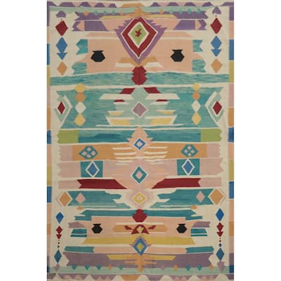 Hand Woven Oriental 100% Wool Carpet Southwestern Tribal Multi-Colored Kilim Area Rug - 11' 6'' X 8' 2''