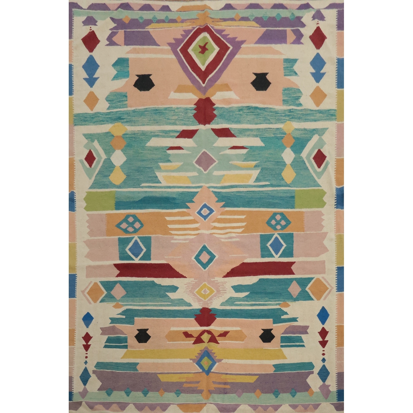 Hand Woven Oriental 100% Wool Carpet Southwestern Tribal Multi-Colored Kilim Area Rug - 11' 6'' X 8' 2''