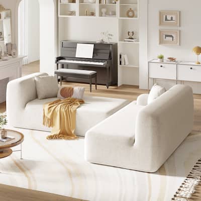 L-Shape Modular Sectional Sofa for Living Room, 2 Piece Free Combination Sleeper Sofa Floor Lounge Recliner with 2 Pillows