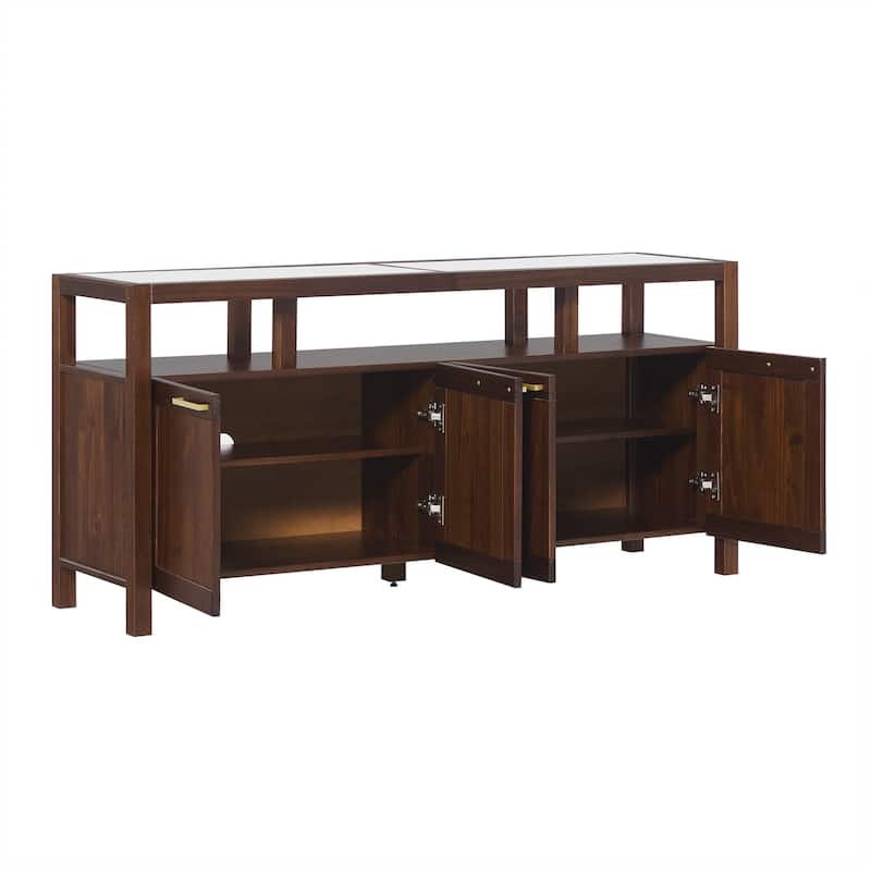 Walker Edison Modern Solid Wood 58" TV Stand with Glass Top