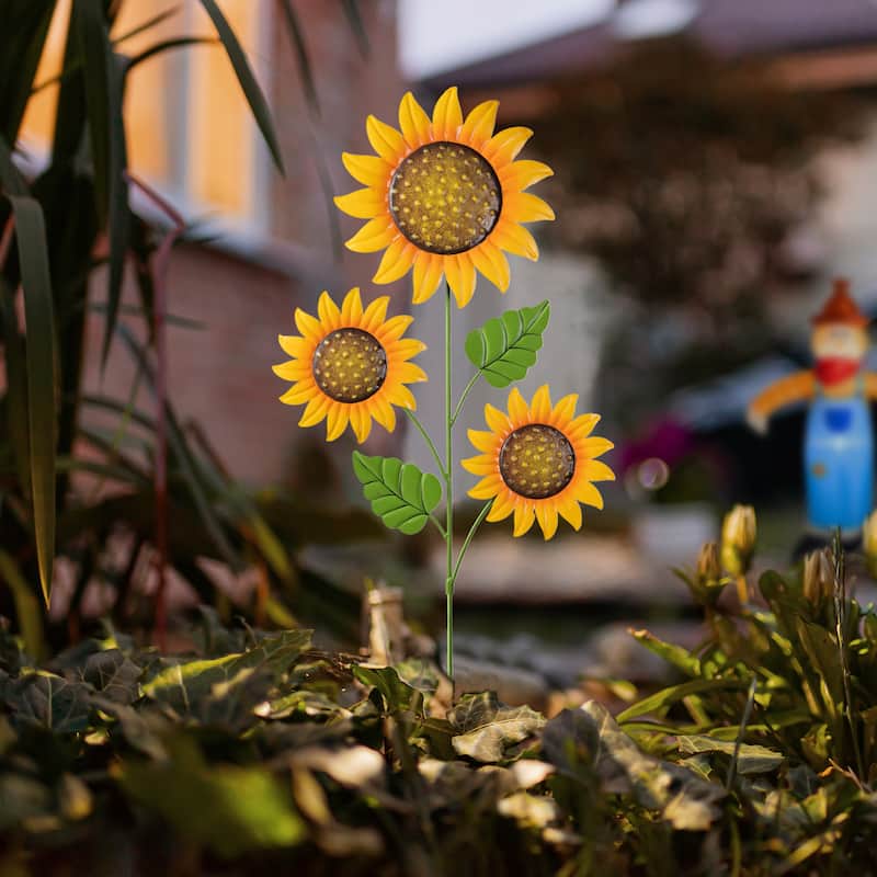 Glitzhome Fall Harvest Metal Sunflower Garden Stake Hanging Decor for Thanksgiving