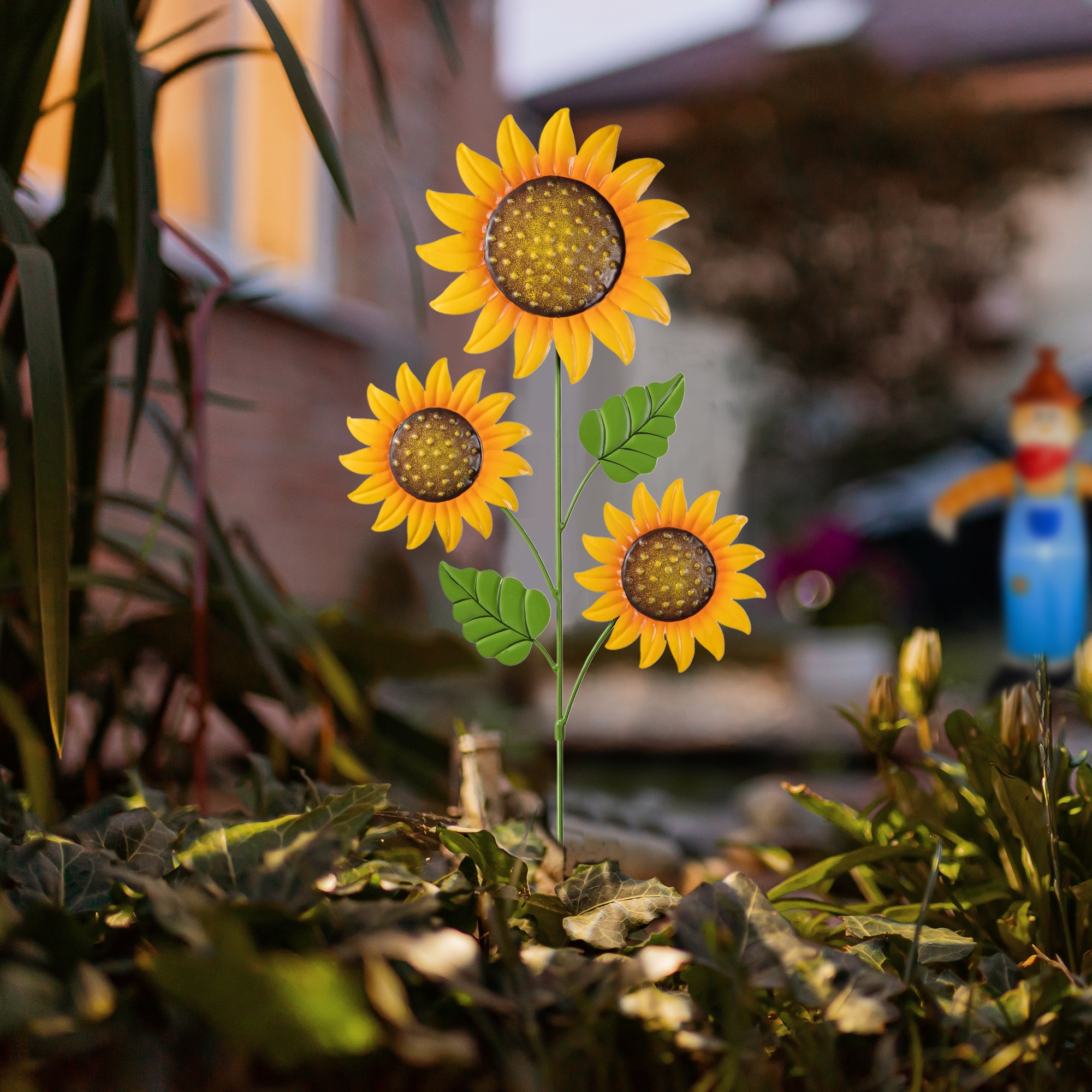 Glitzhome Fall Harvest Metal Sunflower Garden Stake Hanging Decor for Thanksgiving