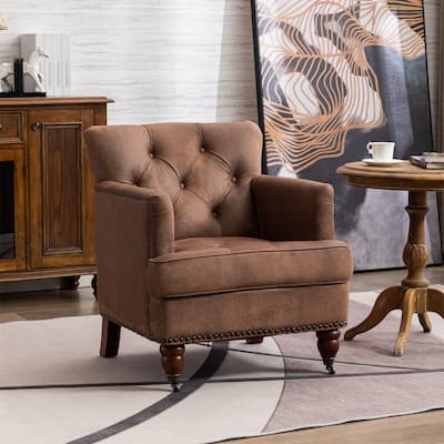 Mid-Century Brown Fabric Upholstered Accent Chair