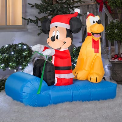 Gemmy Christmas Inflatable Mickey Mouse and Pluto on Sled, 4.5 ft Tall