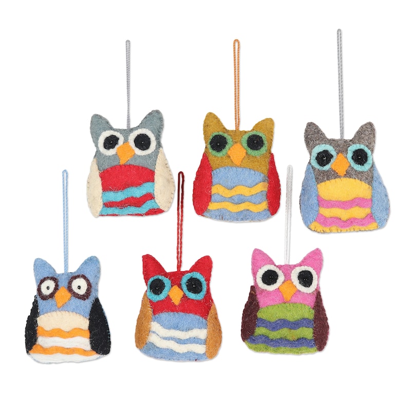 Novica Handmade Magical Owls Wool Felt Ornaments (Set Of 6)