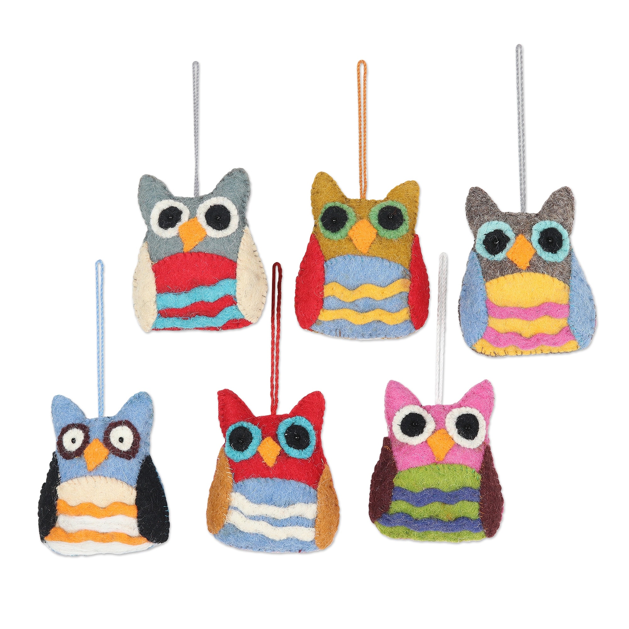 Novica Handmade Magical Owls Wool Felt Ornaments (Set Of 6)