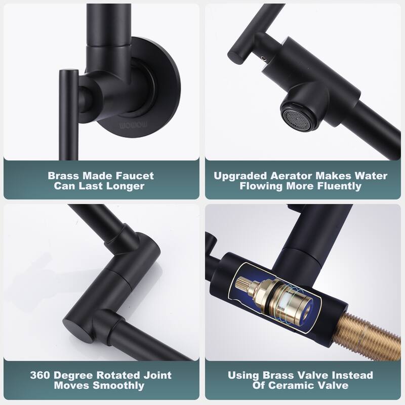 WOWOW Wall Mounted Pot Filler with Control Double Joint Swing Arm