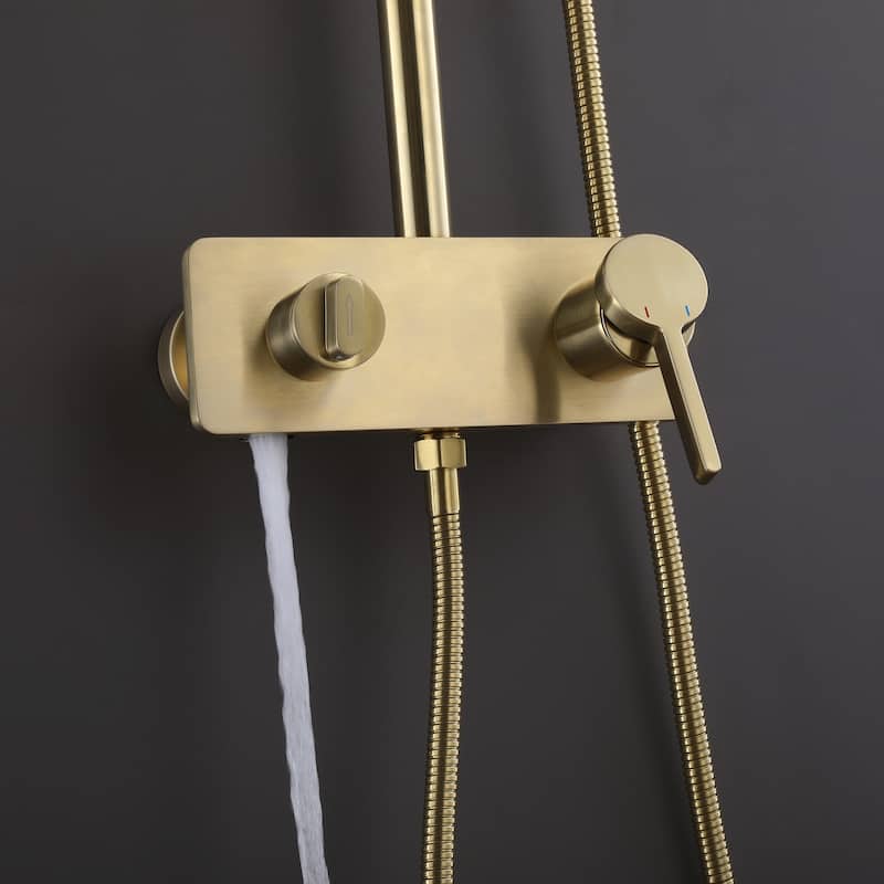 Exposed Pipes Tub and Shower Faucet With Rough-in Valve Wall Mount Shower System With Hand Shower Brushed Gold