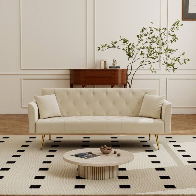 72" Modern Convertible Velvet Tufted Sofa with 2 Pillows