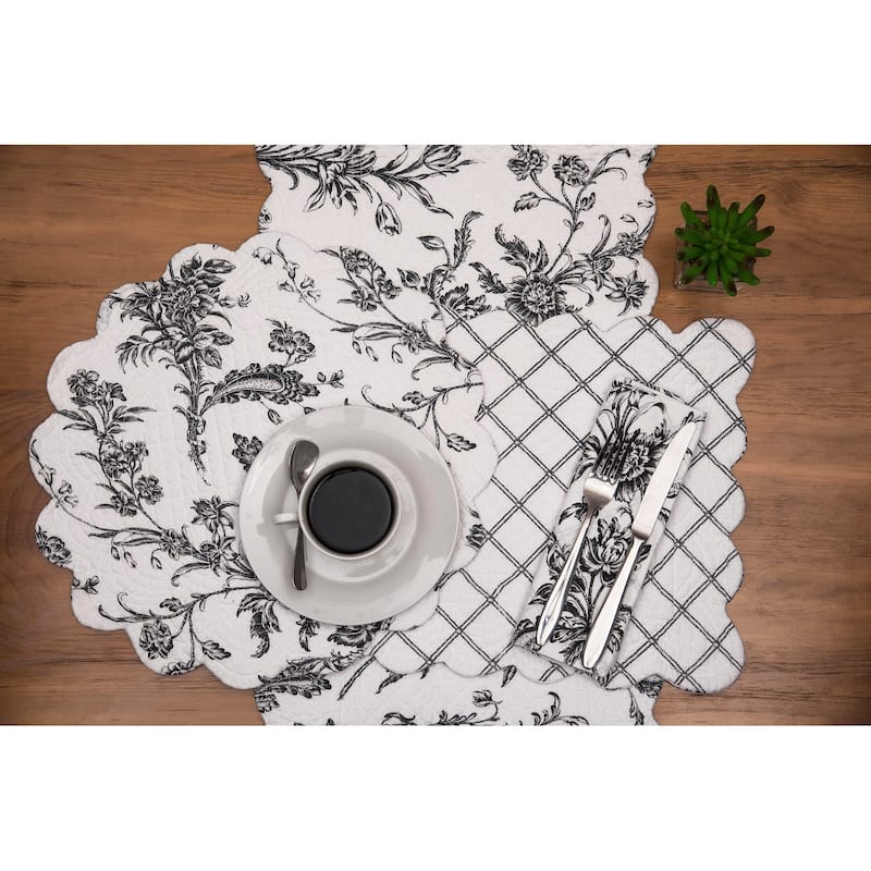 Bleighton Black Round Cotton Placemat Machine Washable Set of 6