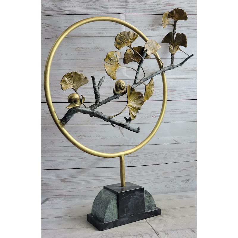 Snails On A Branch Gold Bronze Sculpture Statue Figure On Marble Base Signed Original Art