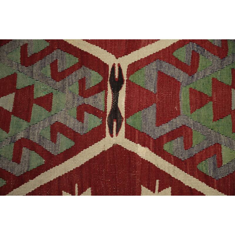 Hand Woven Oriental 100% Wool Carpet Southwestern Tribal Oranges & Rust Kilim Area Rug - 11' 3'' X 5' 8''