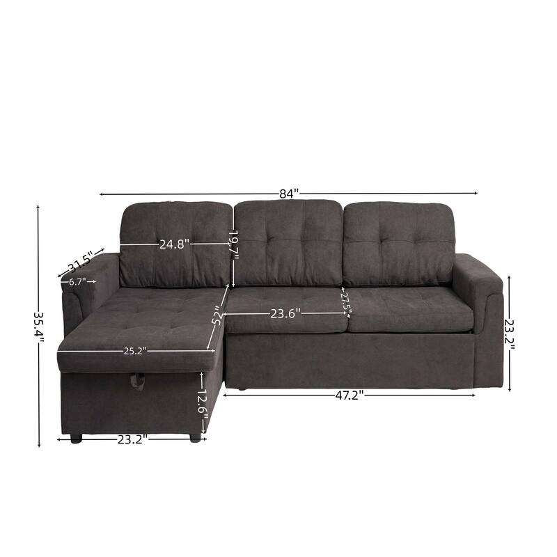 Upholstered Sleeper Sofa, L Shaped Sectional Couch with Reversible Storage, Convertible Corner Lounge Couches Pull Out Sofa bed