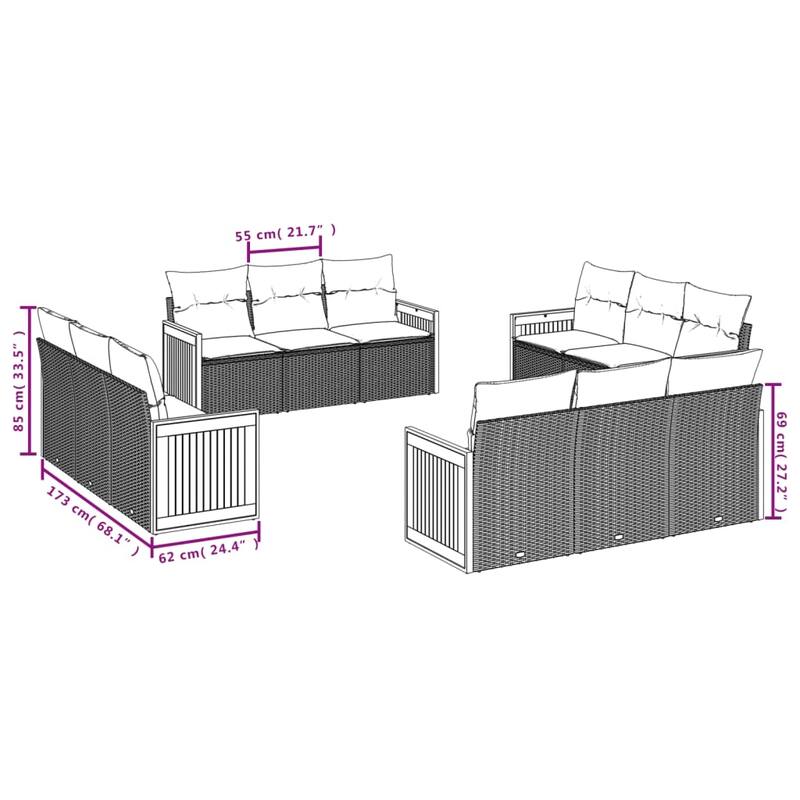 vidaXL Patio Sofa Set with Cushions Outdoor Conversation Furniture Poly Rattan