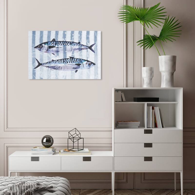 Wynwood Studio Canvas Animals Tuna Splash Gray and Dark Gray Nautical & Coastal Wall Art Canvas Print - 16 x 24