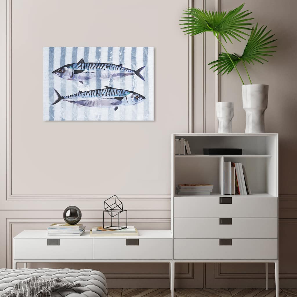 Wynwood Studio Canvas Animals Tuna Splash Gray and Dark Gray Nautical & Coastal Wall Art Canvas Print