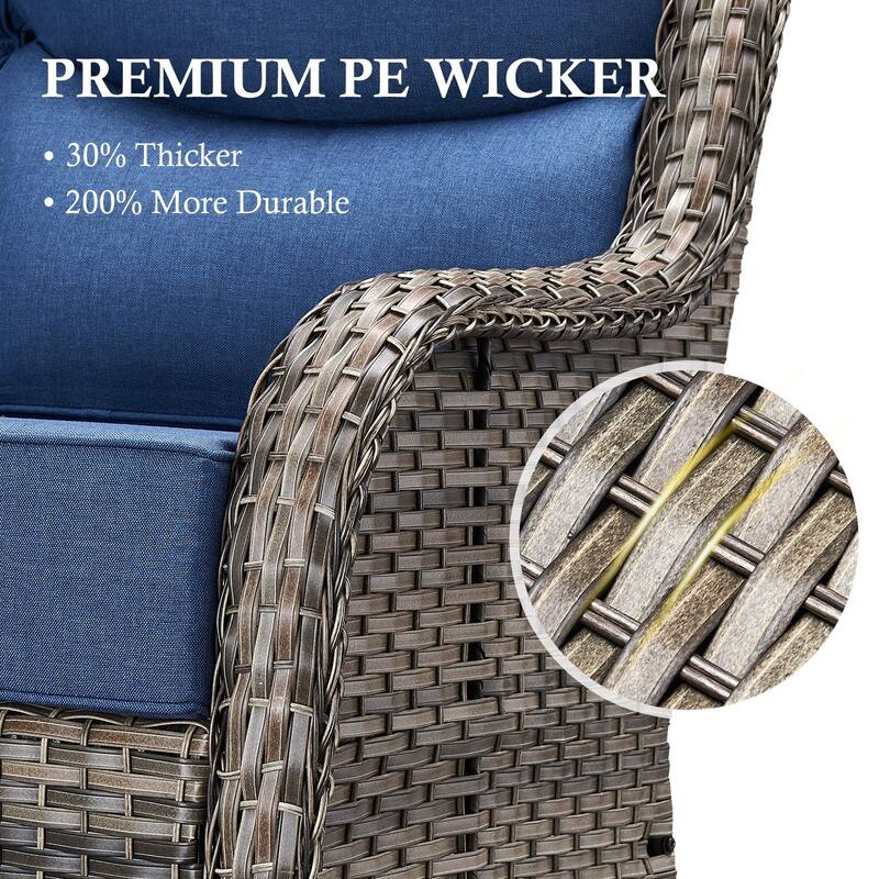 Meyreso 6-Piece Wicker Patio Conversation Set with Swivel Gliders and 6-Inch Thick Olefin Cushions