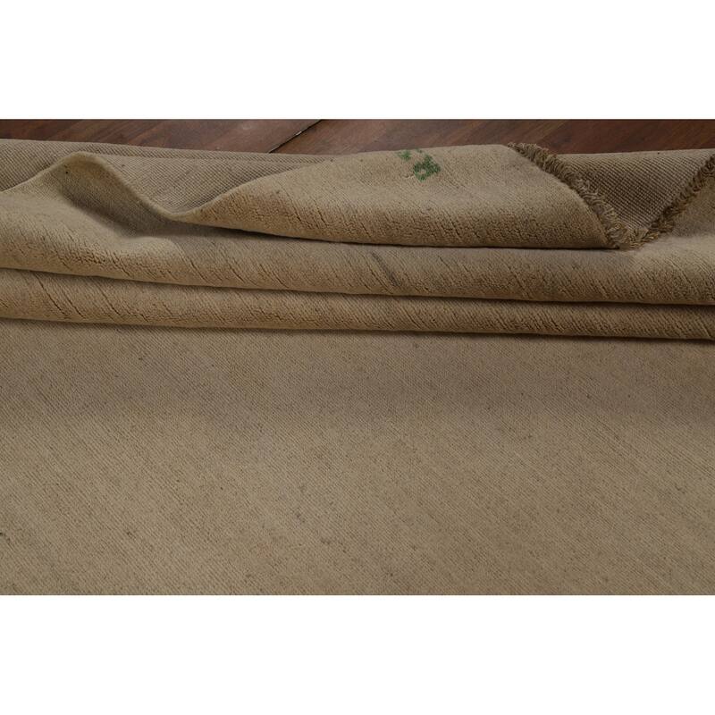 Modern Gabbeh Area Rug Handmade Oriental Beige Wool Carpet - 6'6" x 9'9"