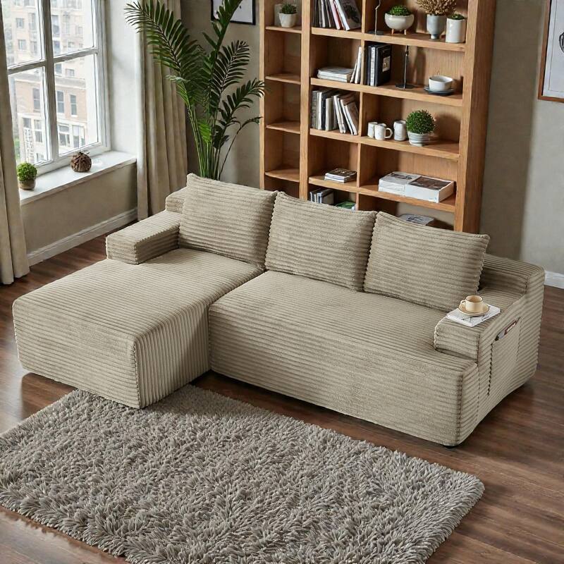 L Shaped Cloud Sectional Sofa with Deep Seat, Corduroy Modular Sleeper Couch, No Assembly Required