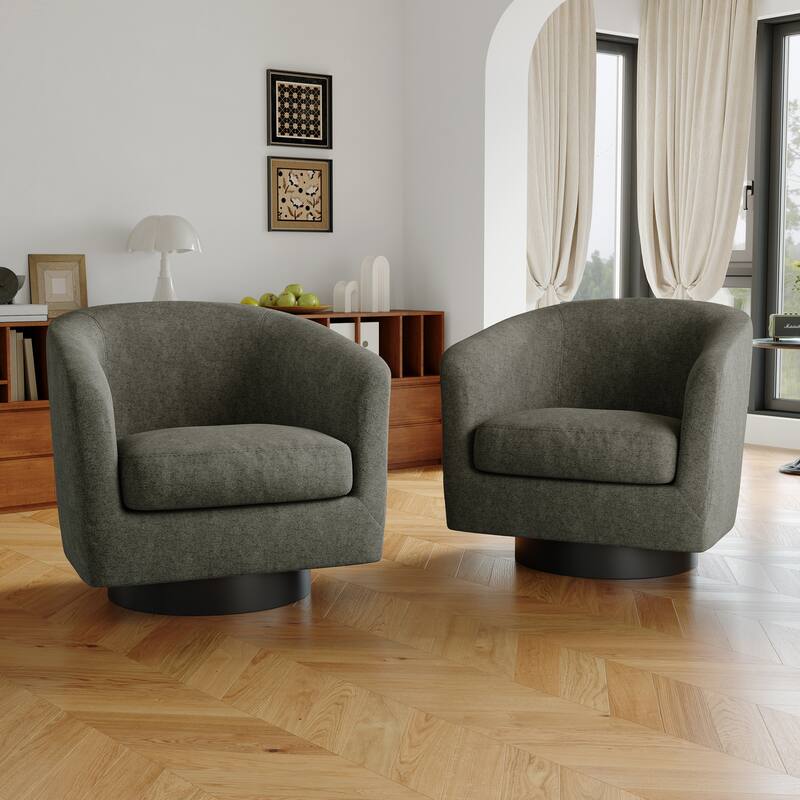 Modern Round Swivel Accent Chair Set of 2 Barrel Chair for Living Room