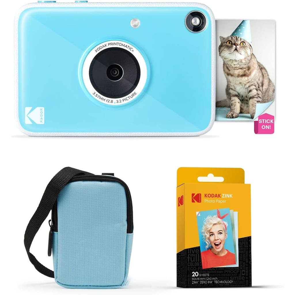 KODAK Printomatic+ Instant Camera Bundle 10MP w/ Blue Case & 20 Zink Paper