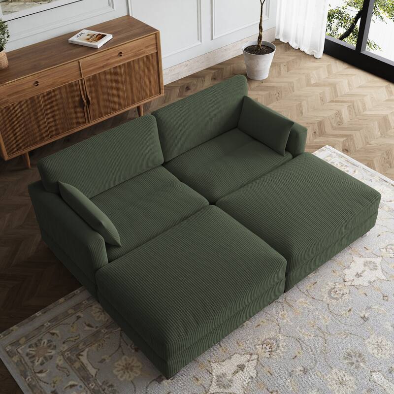 Sectional Sofa Set Modular Couch with Ottomans - Green Set - Symmetrical