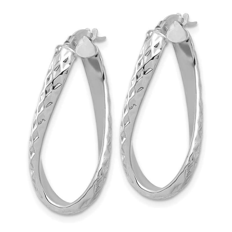 Curata 14k White Gold Polished and Diamond cut Twist Hoop Earrings - 29.35x13.82mm
