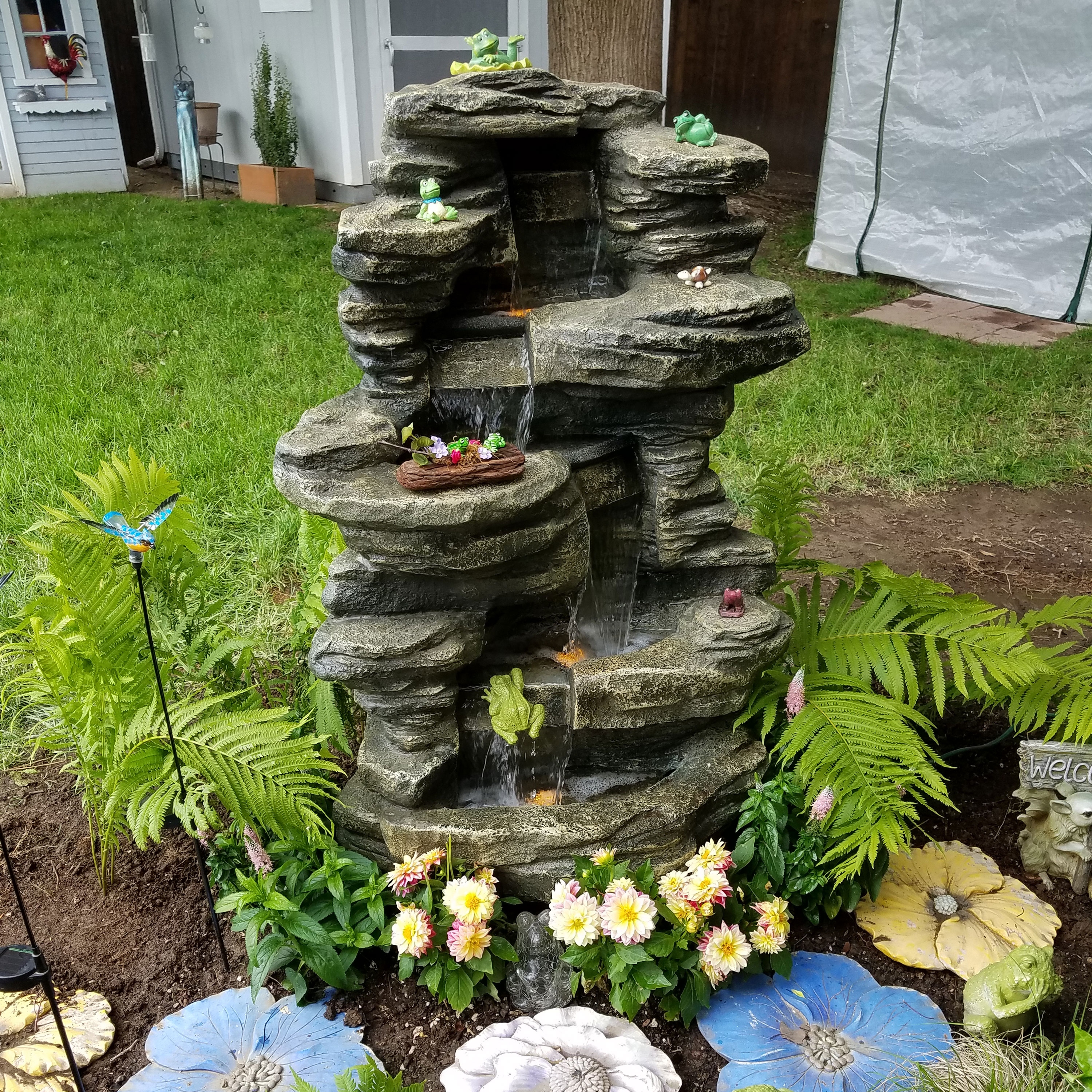 Stacked Shale Outdoor Water Fountain Backyard Feature w/ LEDs - 38