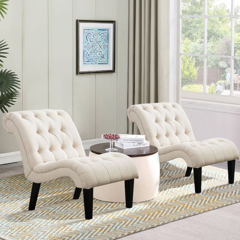 Andeworld Accent Chair for Bedroom Living Room Chairs Tufted Upholstered Lounge Chair with Wood Legs Linen Fabric