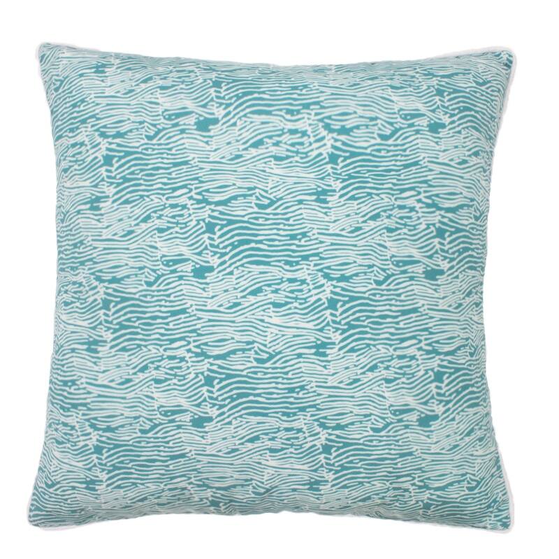 Jiti Outdoor Coastal Waterproof Custom Print Abstract Wavy Patterned Accent Square Throw Pillows Cushions for Pool Patio Chair - Blue/White