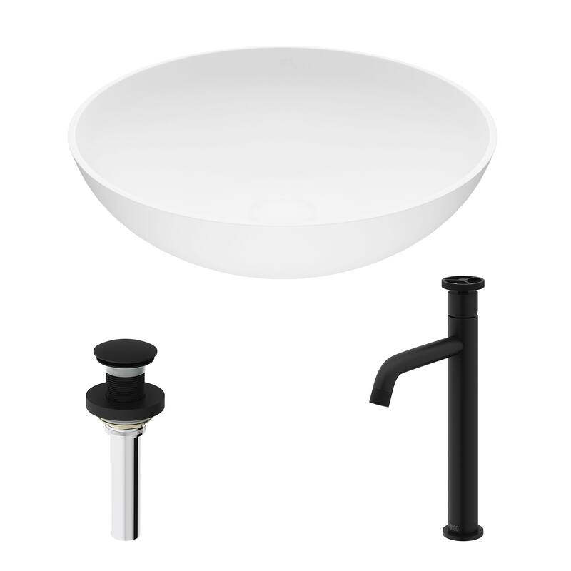 VIGO Lotus 16"L x 16"W MatteStone Vessel Sink and Cass 12"H Faucet Set