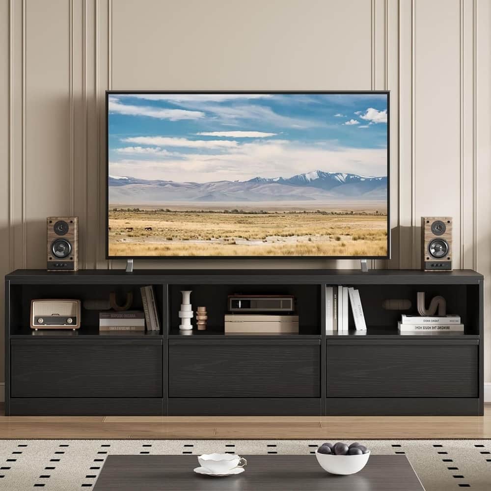Industrial Modern TV Stand Entertainment Center with 3 Drawers Open Shelves for 65 70 75 Inch TVs - N/A