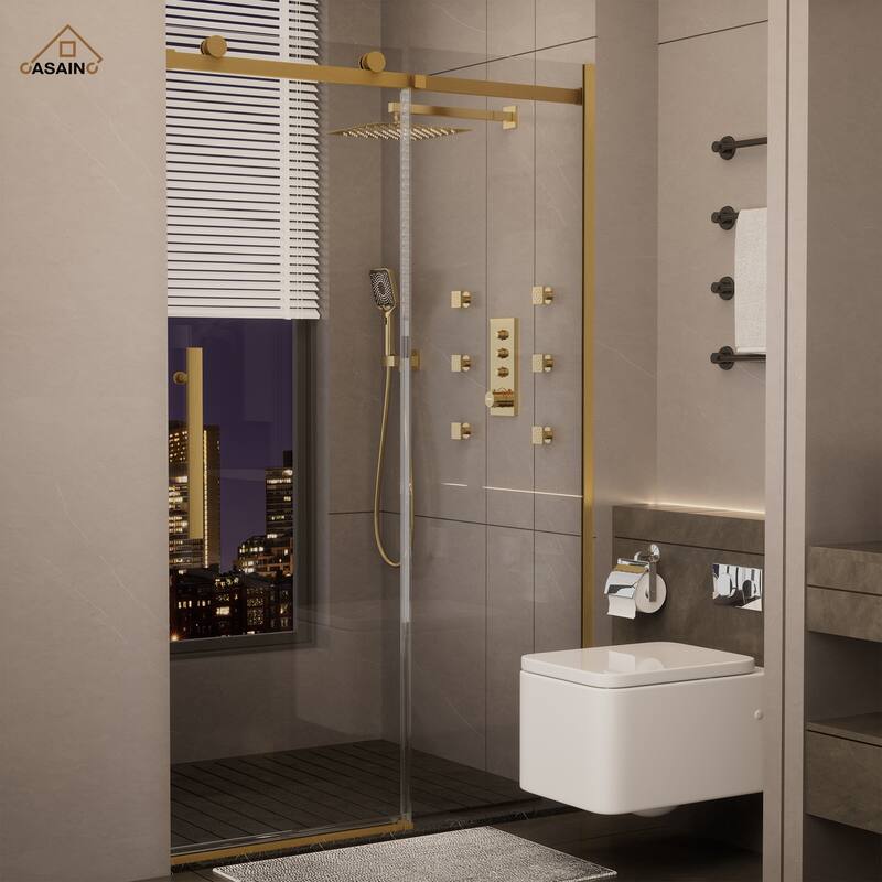 CASAINC 48 in. W x 76 in. H Sliding Frameless Shower Door with SGCC Certification
