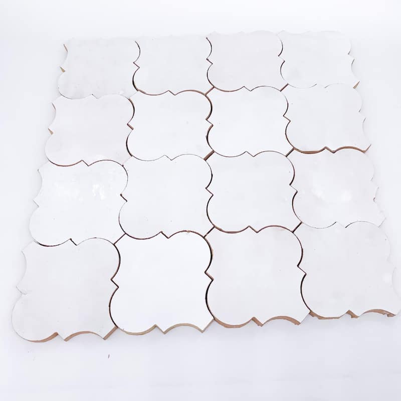 Contemporary Zellige Panels, 14" x 14" x 1/2", Arabesque White