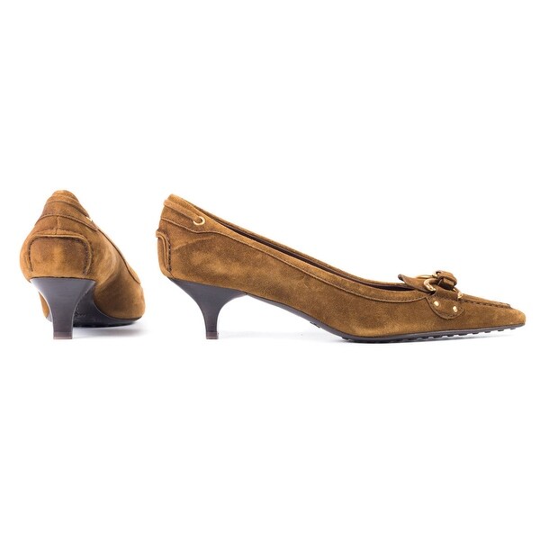 Shop Car Shoe By Prada Brown Suede Buckled Kitten Heel Pumps Shop Car Shoe By Prada Brown Suede Buckled Kitten Heel Pumps