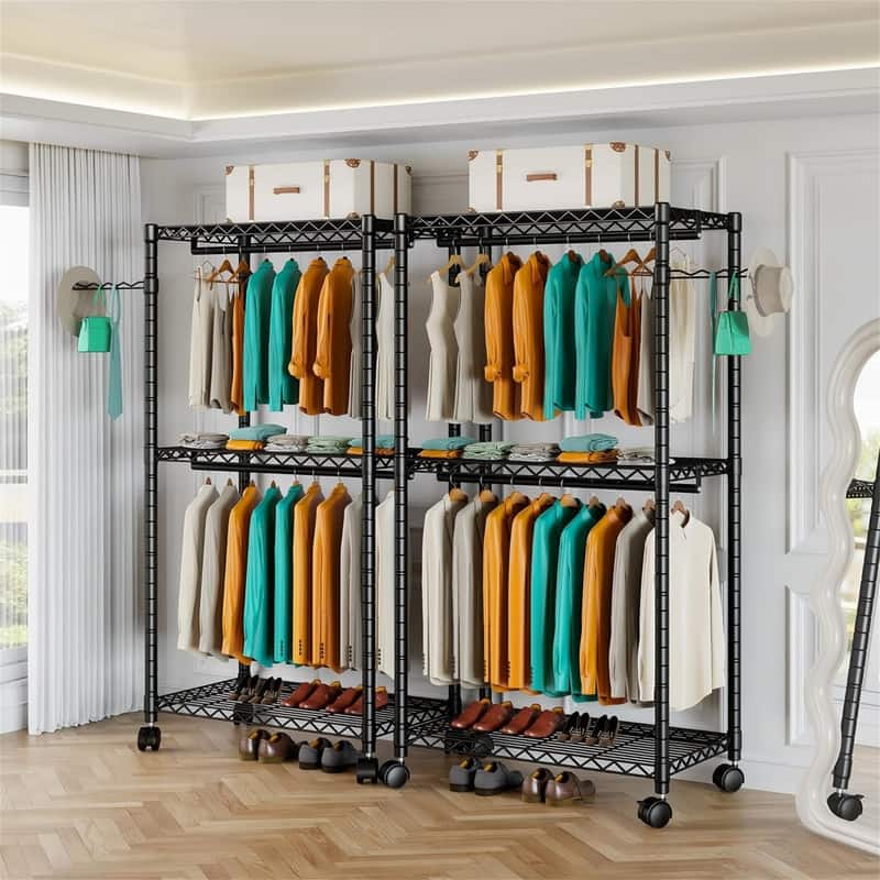 Rolling Garment Rack with 3 Shelves