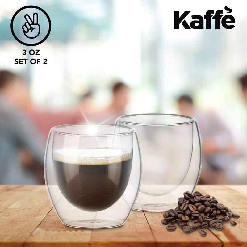 Espresso Cups by Kaffe. 3oz - Set of 2. Double-Wall Glass