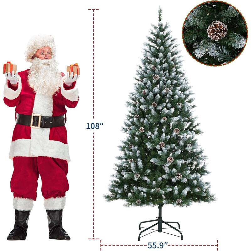 Christmas Tree, Pre-Lit 4.5 Ft Artificial Pine with LED Lights, Hinged Holiday Tree with Foldable Metal Base for Home
