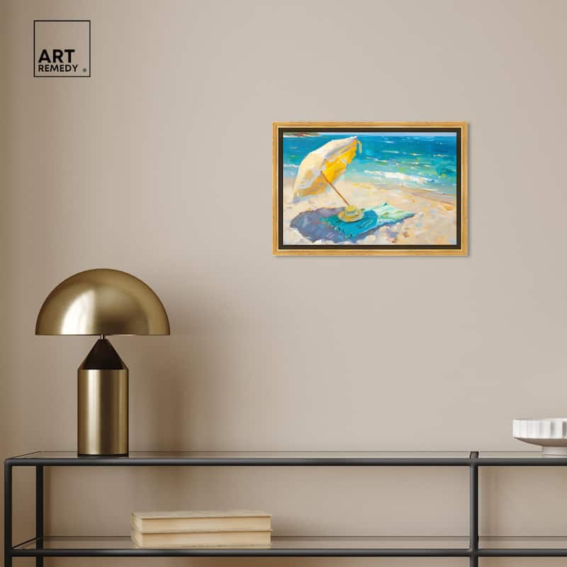 Art Remedy Morning Beach View Framed Colorful Coastal 1 Piece Canvas Wall Art